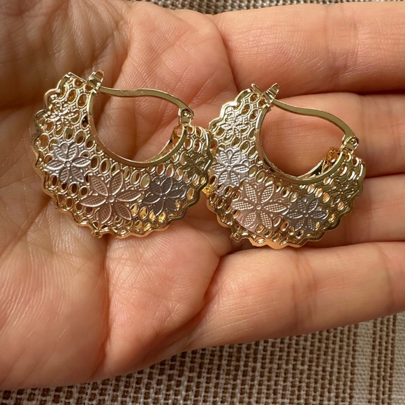 Wide Rose Gold Hoop Earrings - Picture 2 of 3